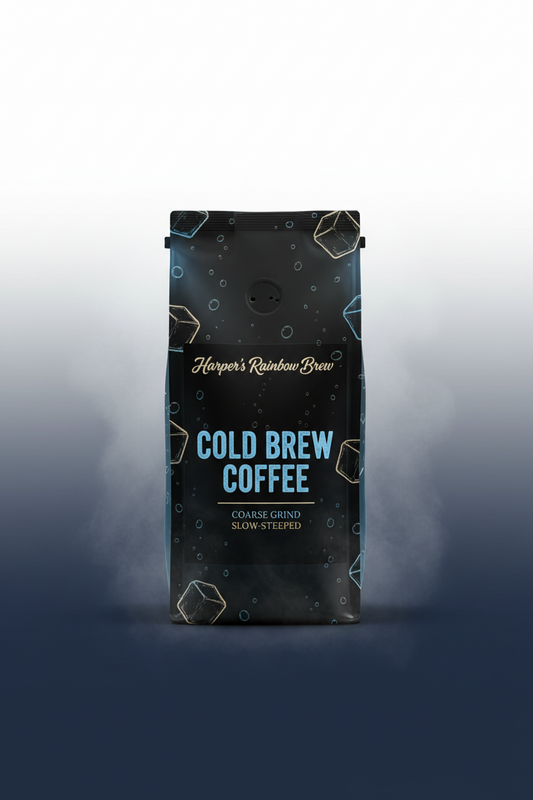 Harper's Cold Brew Coffee bag – slow-steeped, coarse grind, smooth bold ground coffee by Harper's Rainbow Brew