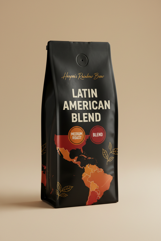 Harper's Latin American Blend Coffee bag – medium roast blend, Latin American origin coffee by Harper's Rainbow Brew