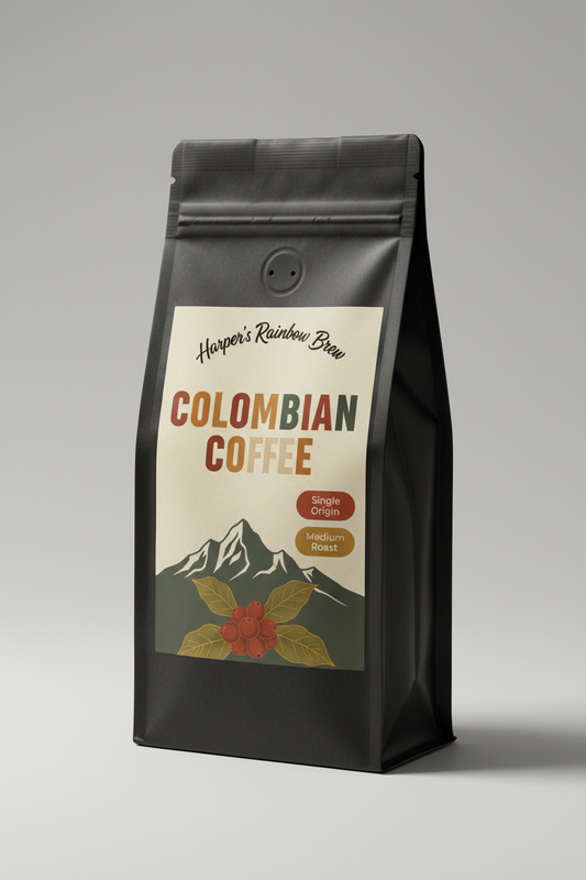 Harper's Colombian Coffee bag – single origin medium roast, Andean Colombia coffee by Harper's Rainbow Brew